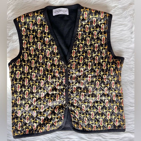 Vintage Silk Italian Cropped Equestrian Horsebit quilted Vest - Picture 2 of 12